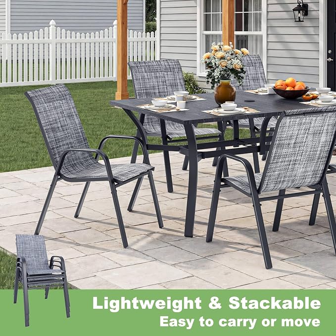 Outdoor Patio Chairs Set of 6 Stackable Dining Chairs All-Weather Textilene - Image 6