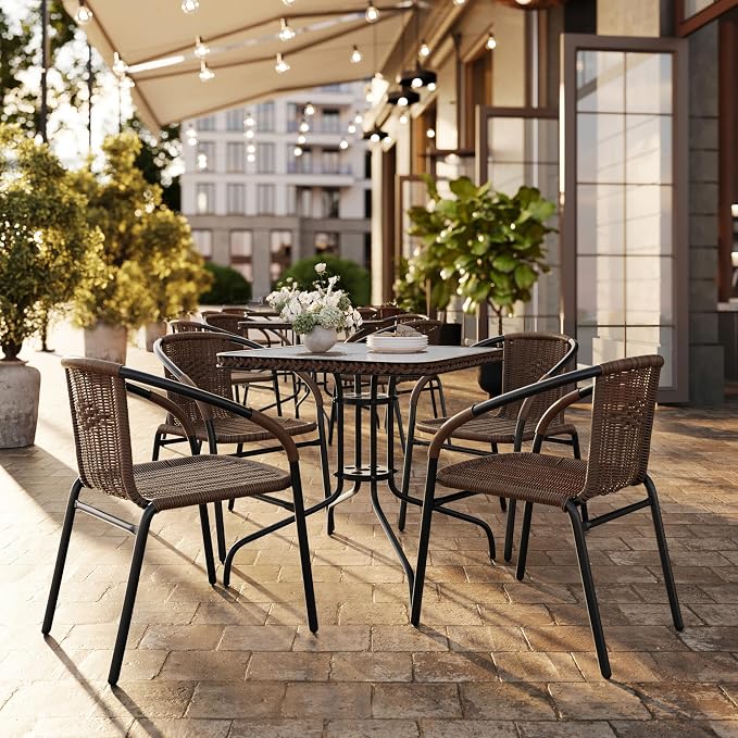 Flash Furniture Lila Medium Brown Rattan Indoor-Outdoor Restaurant Stack Chair - Image 6