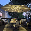 PURPLE LEAF Cantilever Umbrella 13ft Solar LED Light Double Top, Support to by PURPLELEAF