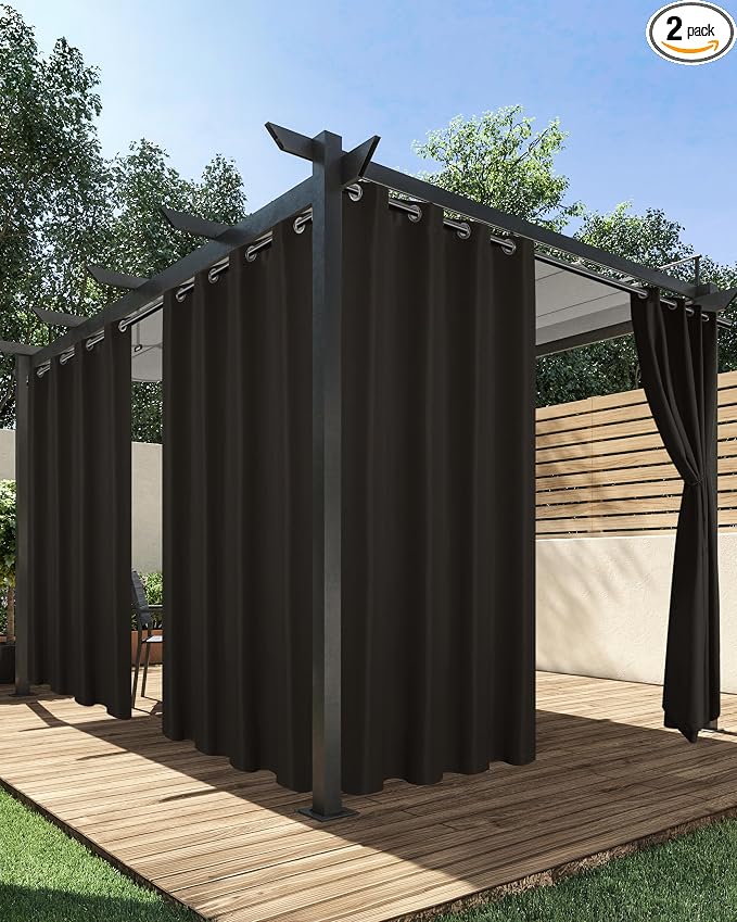 Outdoor Curtains for Patio Waterproof 2 Pcs 54x84 Inch Chocolate | Poolside by HolidayIdeas