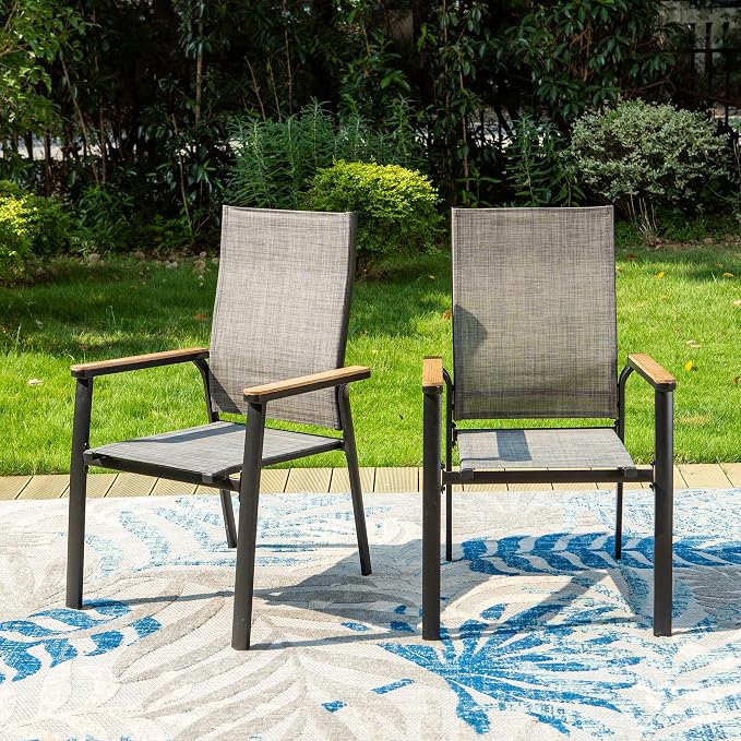 PHI VILLA Outdoor Stackable Dining Chairs Set of 2 w/Aluminum Frame, by PHIVILLA