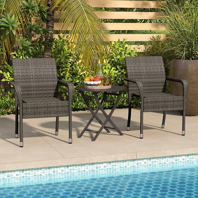 Yaheetech Set of 2 Stackable Outdoor Rattan Dining Chairs, All-Weather Firepits - Image 5