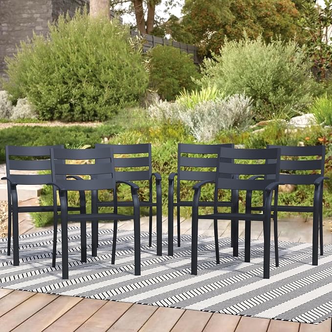 Patio Dining Chairs Set of 6, Metal Patio Furniture Set by Home