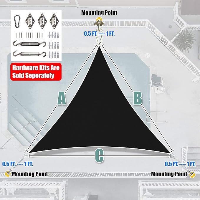 Amgo Custom Size 25' x 25' x 25' Black Triangle Sun Shade Sail UPF50+ AGTAPT12 - Image 6