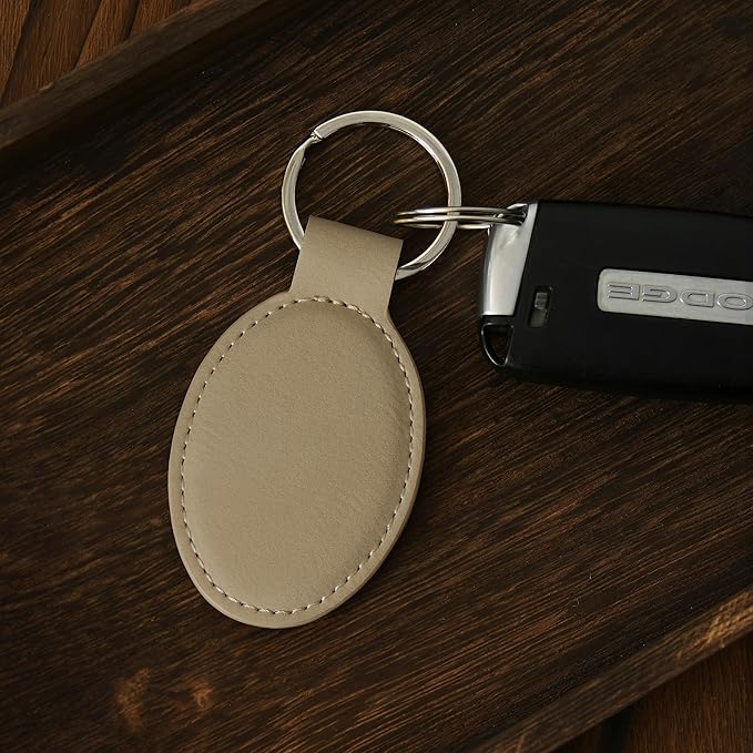 LaserGram Oval Keychain, Off Road Racer, Personalized Engraving Included (Beige)