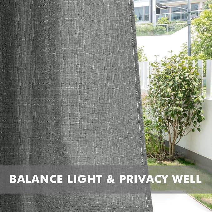 Linen Outdoor Curtains for Patio Waterproof 4 Pcs 110x84 In Light Grey | Light - Image 5