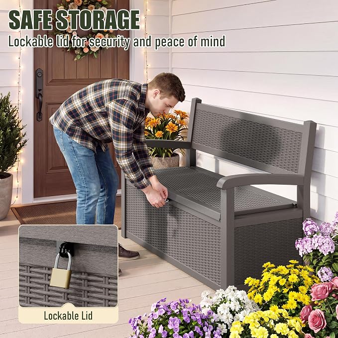 80 Gallon Outdoor Storage Bench, Resin Outdoor Storage Box - Image 4