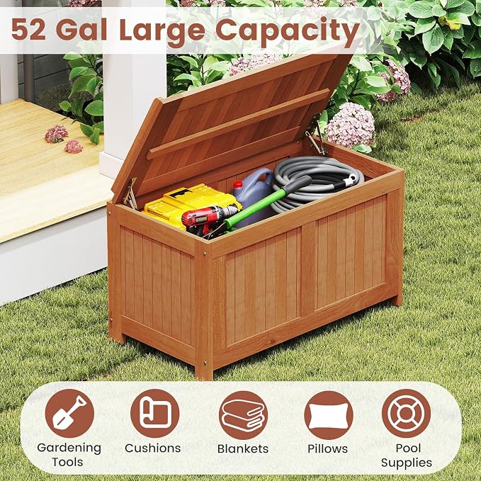 Tangkula 52 Gallon Wood Outdoor Storage Box, 3-in-1 Patio Storage Bench - Image 6