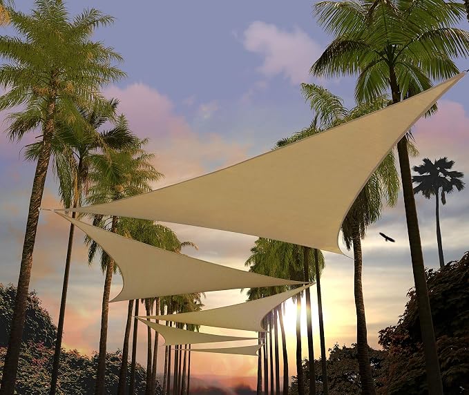 Amgo Custom Size 14' x 14' x 14' Sand Beige Triangle Sun Shade Sail UPF50+ by Amgo