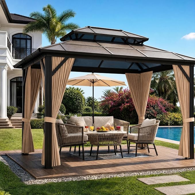 GAOMON 10'x12' Hardtop Gazebo, Outdoor Polycarbonate Double Roof Canopy - Image 4