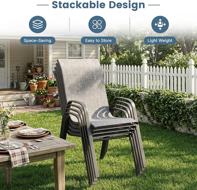 DIFY Patio Chairs Set of 8, Stackable Outdoor Dining Chairs Set - Image 4
