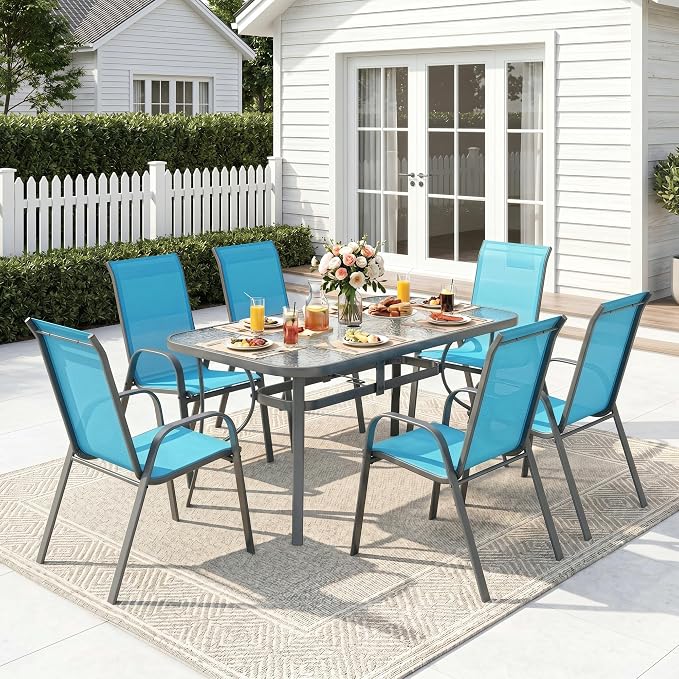 MAMIZO Patio Dining Chairs, Stackable Textilene Chair Set of 8, Sky Blue | - Image 8