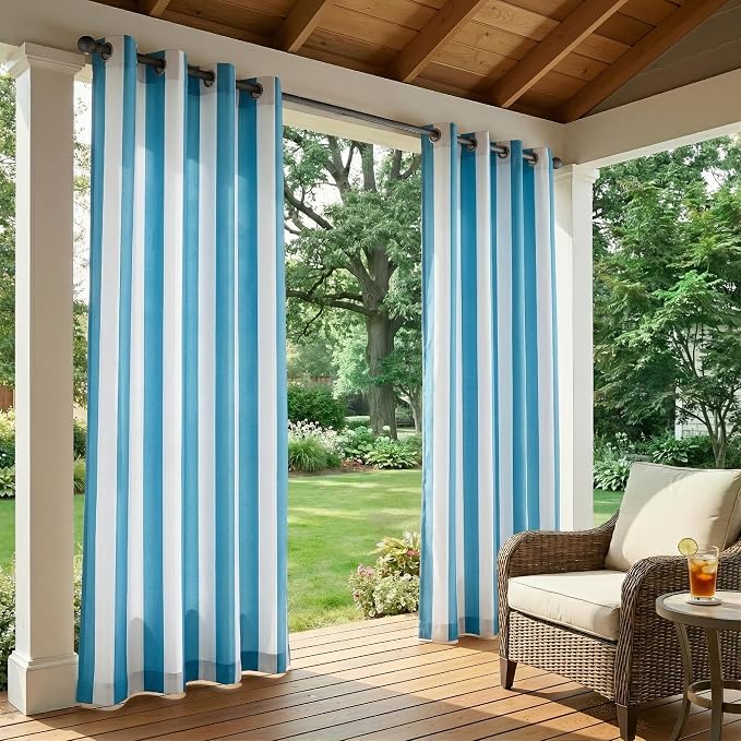 2 Panels Outdoor Stripe Curtains - Image 2
