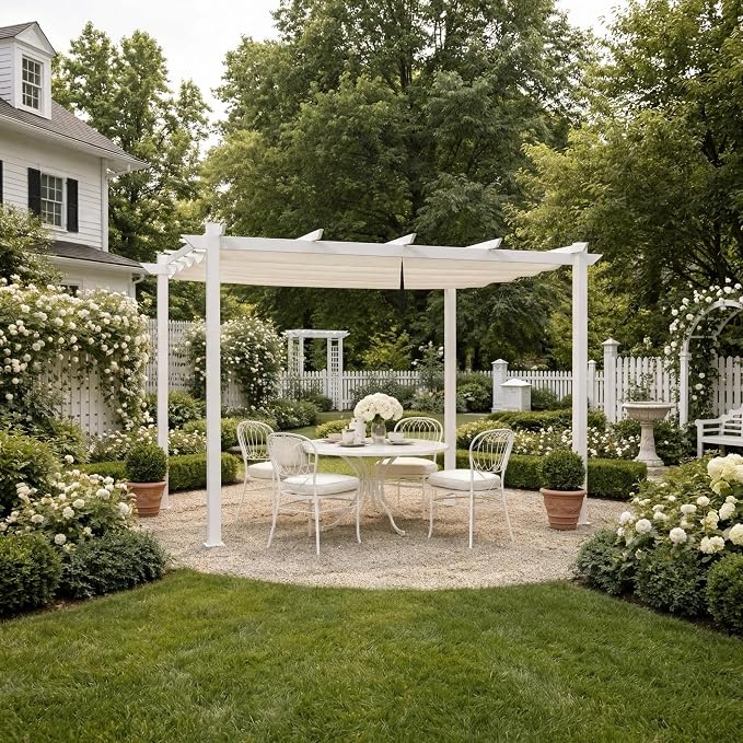 PURPLE LEAF Outdoor Pergola 10' x 13' White Pergola, Double Canopy, anchored - Image 11