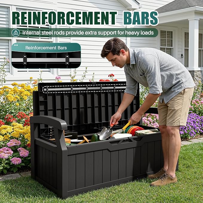 Devoko 80 Gallon Storage Bench Deck Box Waterproof&Lockable | Outdoor Benches - Image 5