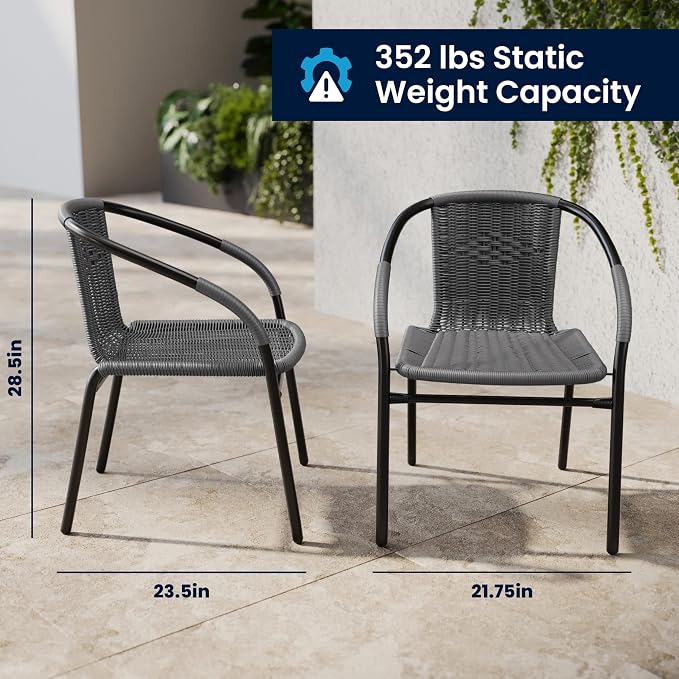 EMMA + OLIVER Gray PE Rattan Stackable Patio Dining Chair, Indoor/Outdoor Use - Image 2