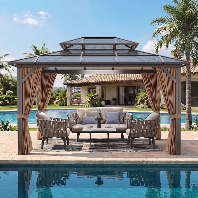 GAOMON 10'x12' Hardtop Gazebo, Outdoor Polycarbonate Double Roof Canopy - Image 8