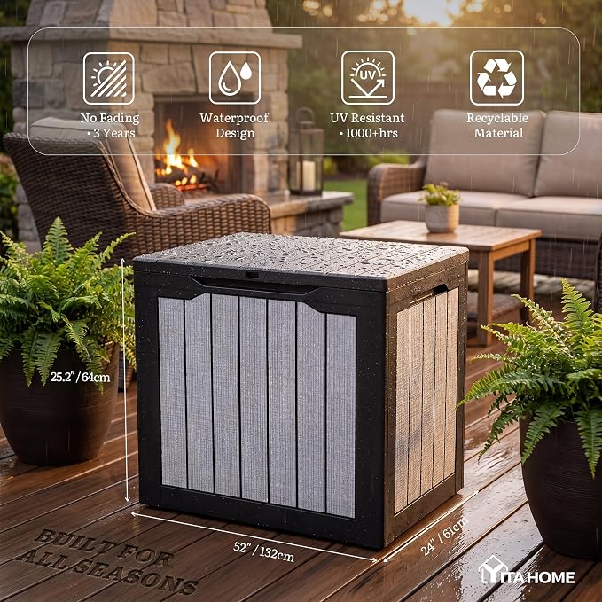 YITAHOME 35 Gallon Deck Box | Waterproof Resin Outdoor Storage Box, Doubles as - Image 4