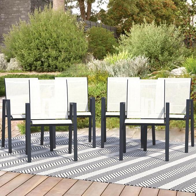 Outdoor Patio Chairs Set of 6, Oyster Beige Stackable Outdoor Chairs, by Home