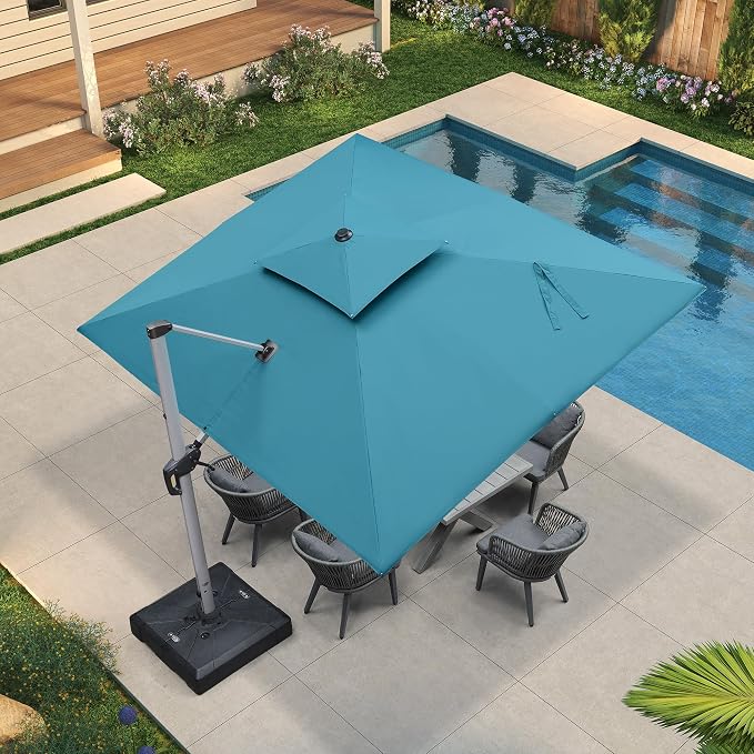 PURPLE LEAF Cantilever Umbrella 9' X 11' Double Top, Turquoise Blue | 35MPH - Image 3