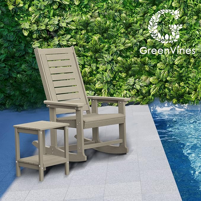 GREENVINES Outdoor Rocking Chairs Set of 2, HDPE Rocker, Desert Brown | Wood - Image 2