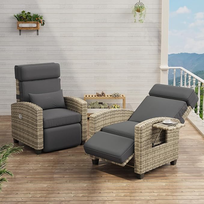 GarveeLife Outdoor Recliner Chair, PE Wicker Lounge Chair - Image 4