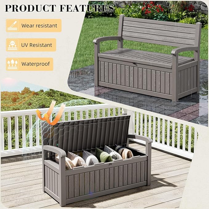 80-Gallon Deck Box Outdoor Storage Bench, Waterproof Outdoor Storage Box - Image 5