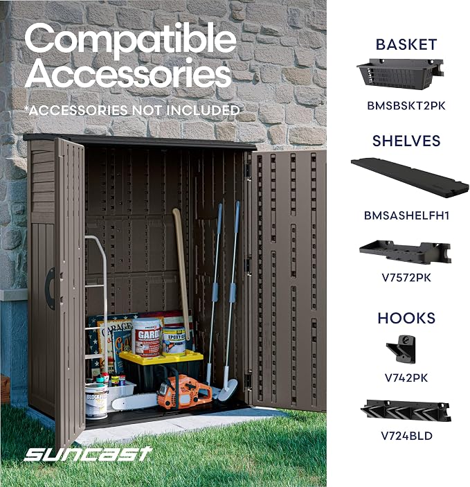 Suncast 54 Cu Ft Medium Vertical Storage Shed, Made in USA - Image 8
