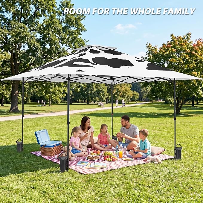 EAGLE PEAK 13x13 Pop Up Canopy Tent, Auto Extended Eaves, Cow Print | Easy Setup - Image 5