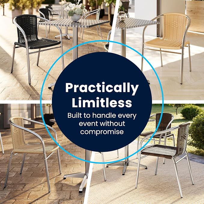 Emma + Oliver Aluminum and Black Rattan Indoor-Outdoor Stack Chair | Outdoor - Image 9