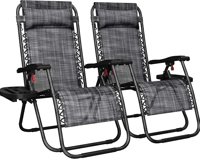 Yaheetech 26" Zero Gravity Recliners Adjustable Set of 2, Cup Holder Trays and by Unknown