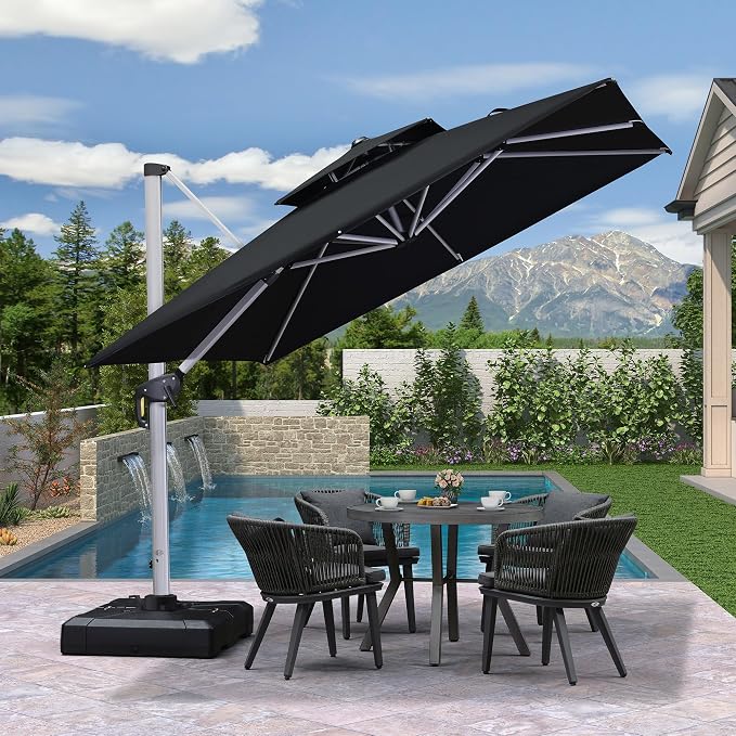 PURPLE LEAF Cantilever Outdoor Umbrella 9' x 9' Square Double Top, 3-Yr - Image 2