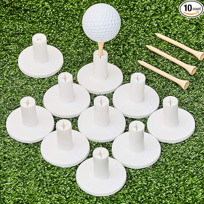 Sumind 10 Set Golf Rubber Tee Holder Set for Driving Range Golf Practice Mat Indoor Outdoor Size 1.5 Inch (10 Rubber Tee Holders, 10 Bamboo Tees)
