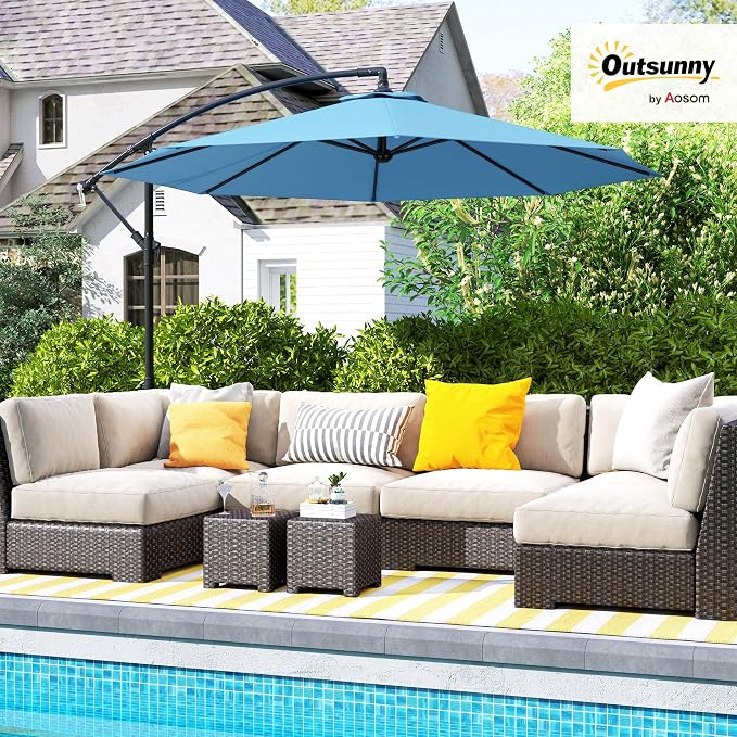 Outsunny 10' Cantilever Hanging Tilt Offset Patio Umbrella | UV & Water - Image 2