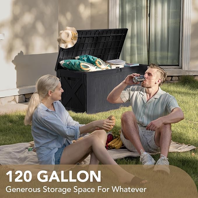 Devoko 120 Gallon Deck Box Resin Outdoor Storage Box Waterproof | Large Outdoor - Image 9