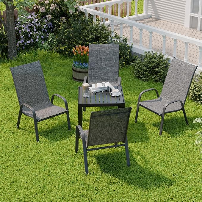 Patio Chairs Set of 4, Stackable Outdoor Dining Chairs - Image 5