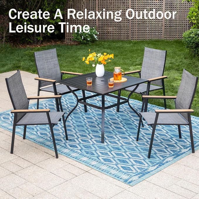 PHI VILLA Outdoor Stackable Dining Chairs Set of 8 w/Aluminum Frame, - Image 6