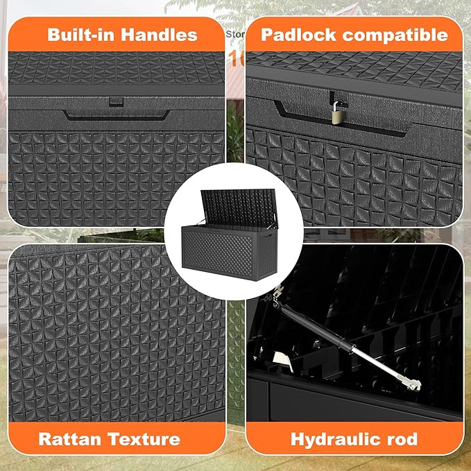 PatioZen 110 Gallon Resin Deck Box, Lockable Patio Outdoor Storage Box - Image 3