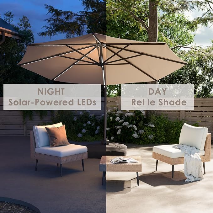 12FT Solar Powered LED Light Cantilever Patio Umbrella - Image 2