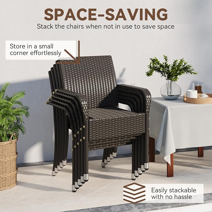 Yaheetech Set of 2 Stackable Outdoor Rattan Dining Chairs, All-Weather Armchair - Image 4