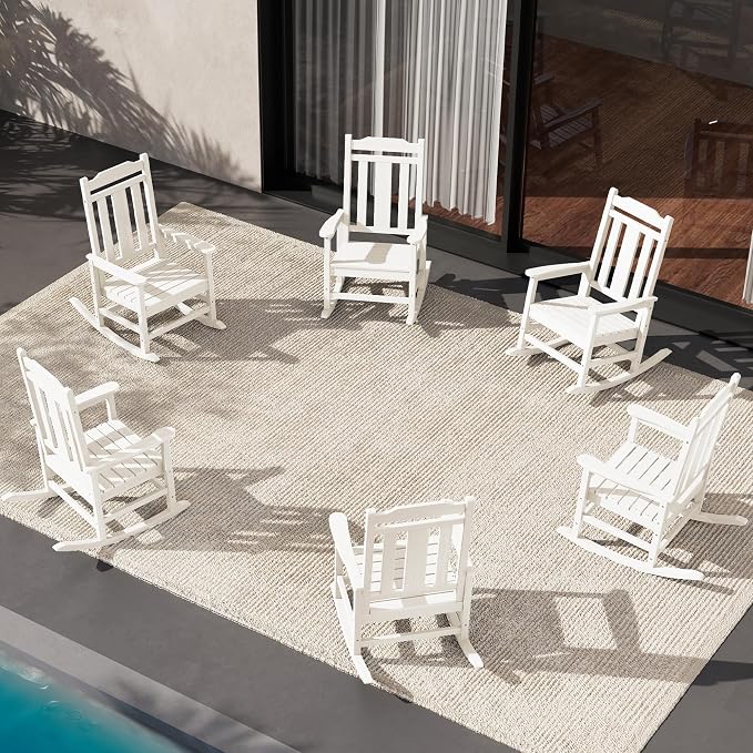 SERWALL HDPE Oversized Outdoor Rocking Chairs Set of 6, Patio Rocker, All by SERWALL