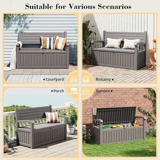 80-Gallon Deck Box Outdoor Storage Bench, Waterproof Outdoor Storage Box - Image 7