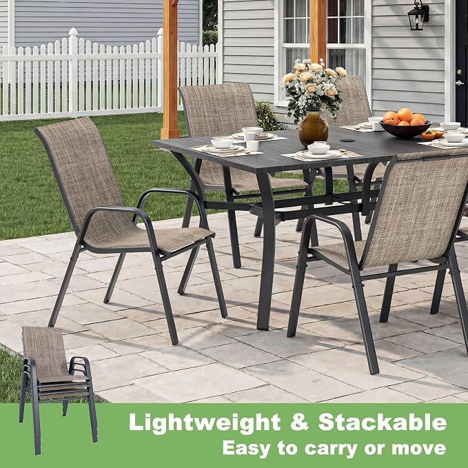 Outdoor Patio Chairs Set of 8 Stackable Dining Chairs All-Weather Textilene - Image 6