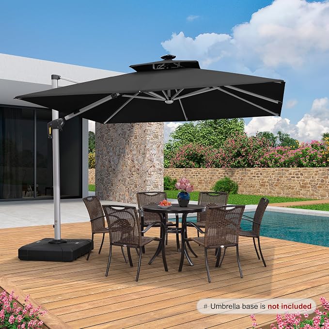 PURPLE LEAF Cantilever Umbrella 10' X 10' Double Top Solar LED Light, Stays - Image 2