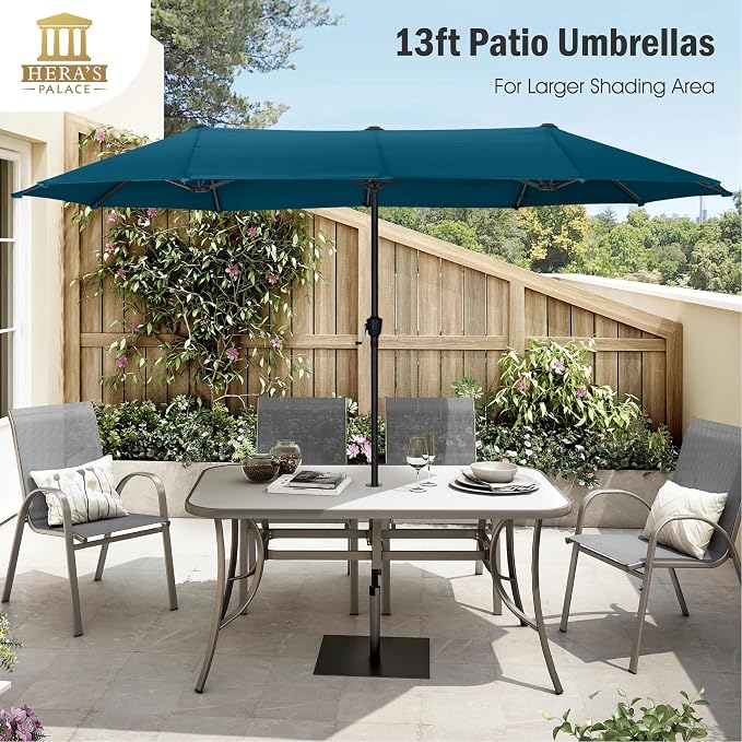 13 ft Large Double-Sided Patio Umbrella, Outdoor Umbrella, Cerulean | HERA'S - Image 6
