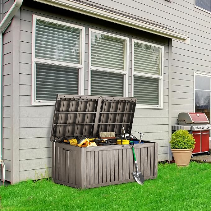 Outdoor Storage Box, 180 Gallon Waterproof Deck Box, Piston-Lift Tall Standing - Image 2