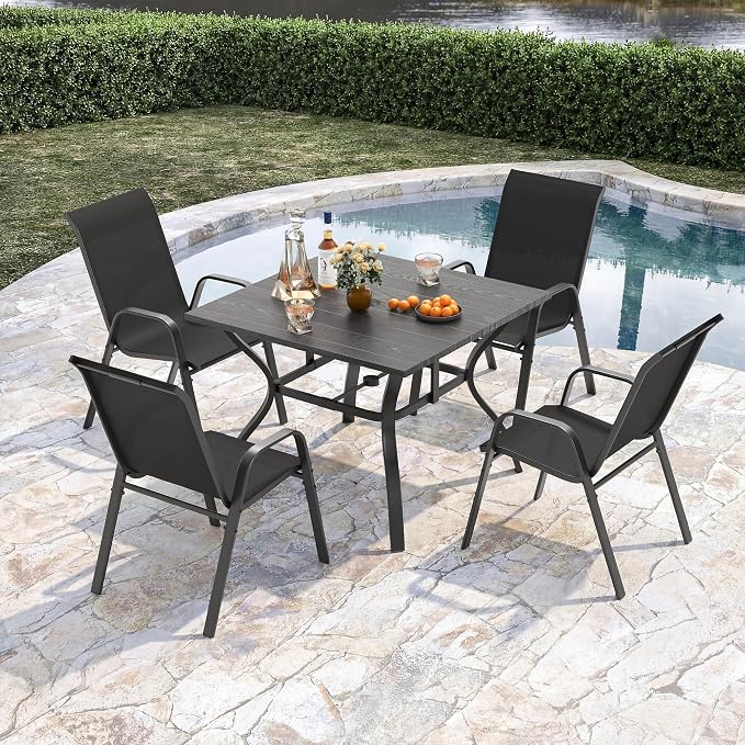 Outdoor Patio Chairs Set of 6 Stackable Dining Chairs All-Weather Textilene - Image 5