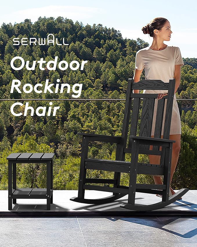 SERWALL Oversized Outdoor Rocking Chair, HDPE Patio Rocking Chair, All Weather - Image 6