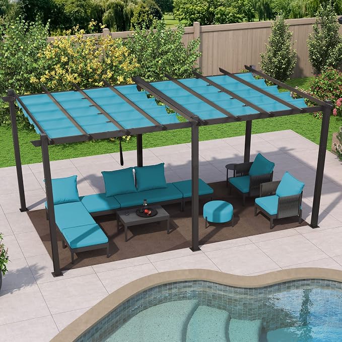 PURPLE LEAF Outdoor Pergola 10' X 18' Retractable Aluminum Turquoise Blue | - Image 8