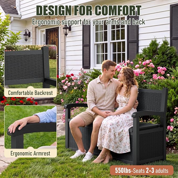 80 Gallon Outdoor Storage Bench, Resin Outdoor Storage Box - Image 5